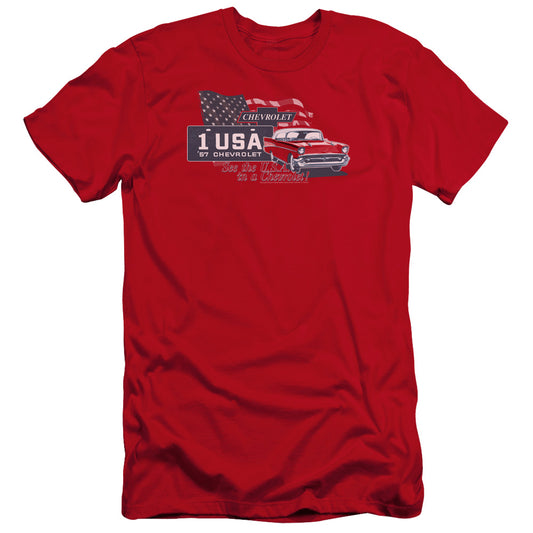 Chevrolet See The Usa Hbo Premium Bella Canvas Slim Fit Mens T Shirt Red