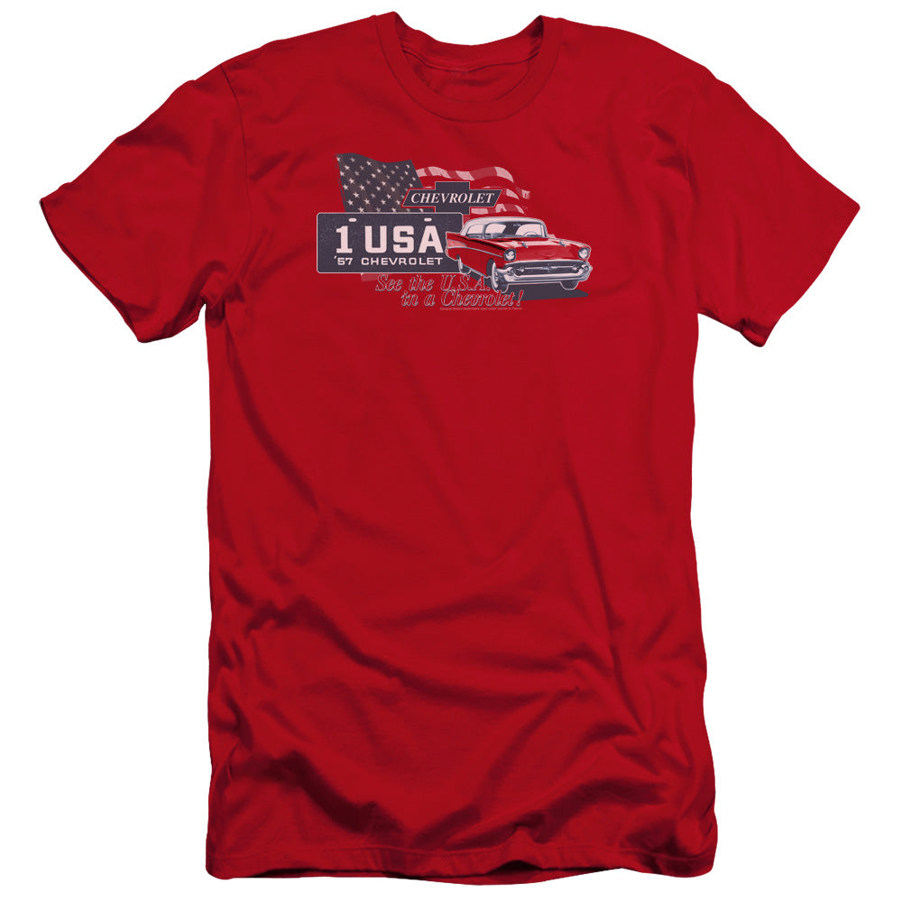 Chevrolet See The Usa Hbo Premium Bella Canvas Slim Fit Mens T Shirt Red