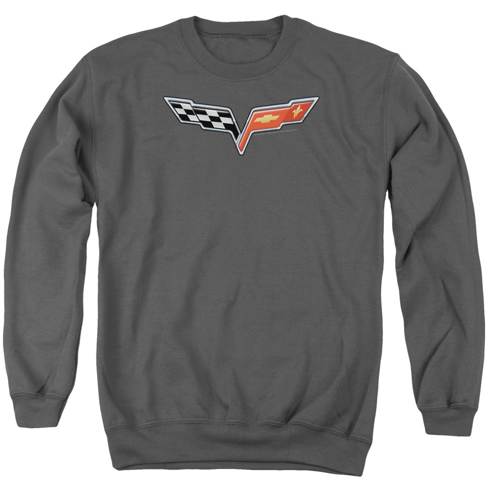 Chevrolet The Vette Medallion Mens Crewneck Sweatshirt Charcoal Officially Licensed
