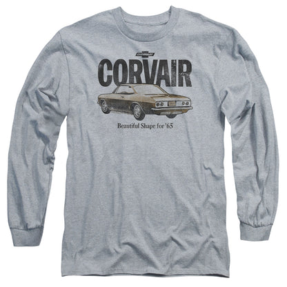 Chevrolet Retro Corvair Mens Long Sleeve Shirt Athletic Heather Officially Licensed Officially Licensed