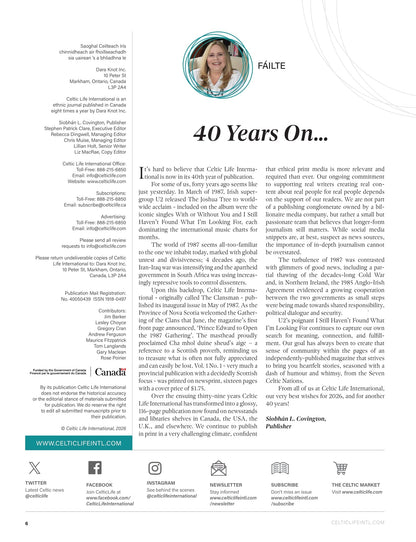 Celtic Life International - Winter 2026: The Celtic Conversation, Celtic Life Celebrates 40 Years, Remembering Sinéad, Scotland’s Rosslyn Chapel, Bretagne’s Coastline, Photographer Barry McCall & More