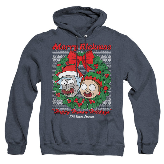 Rick And Morty Merry Rickmas Ugly Christmas Heather Mens Hoodie Navy Officially Licensed
