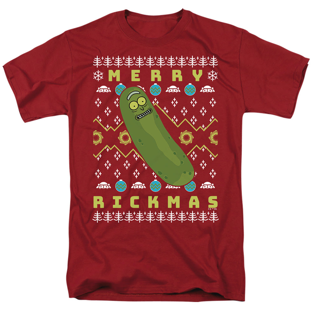 Rick And Morty Merry Pickle Rickmas Ugly Christmas Mens T Shirt Cardinal Officially Licensed