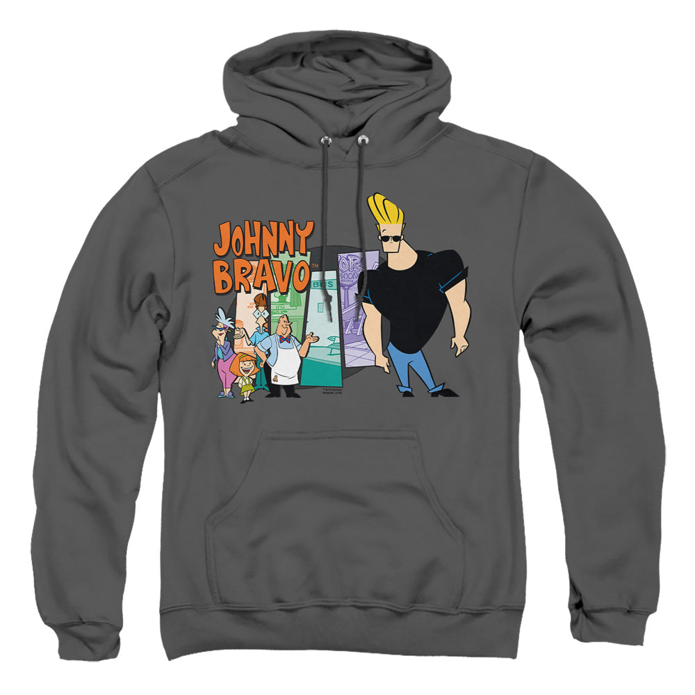 Johnny Bravo Johnny & Friends Mens Hoodie Charcoal Officially Licensed