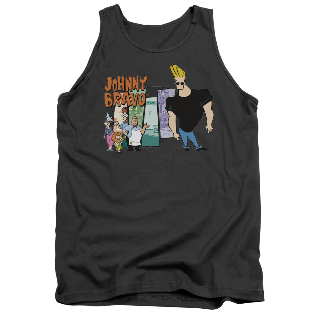 Johnny Bravo Johnny & Friends Mens Tank Top Shirt Charcoal Officially Licensed