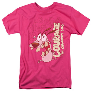 Courage The Cowardly Dog Running Scared Mens T Shirt Hot Pink