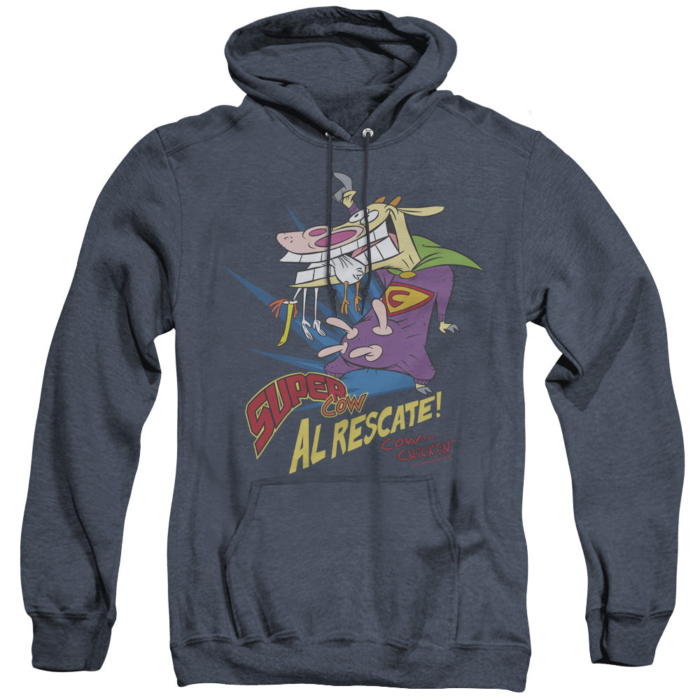 Cow & Chicken Super Cow Heather Mens Hoodie Navy Officially Licensed