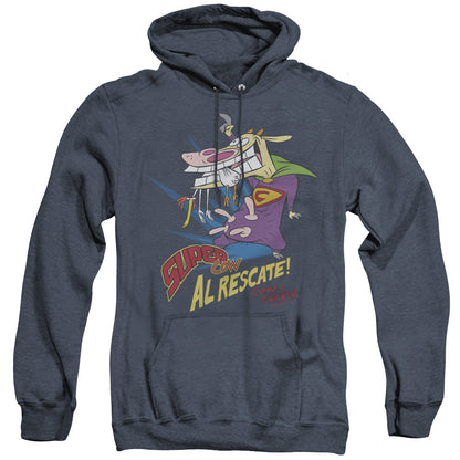 Cow & Chicken Super Cow Heather Mens Hoodie Navy Officially Licensed