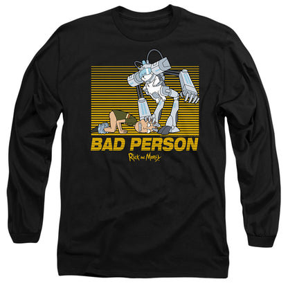 Rick And Morty Bad Person Mens Long Sleeve Shirt Black Officially Licensed