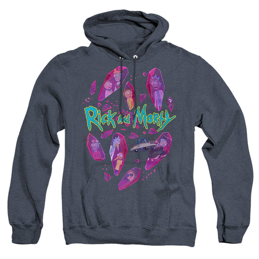 Rick And Morty Death Crystal Futures Heather Mens Hoodie Navy Officially Licensed