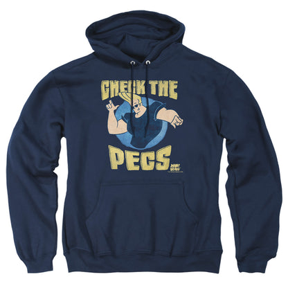 Johnny Bravo Check The Pects Mens Hoodie Navy Officially Licensed