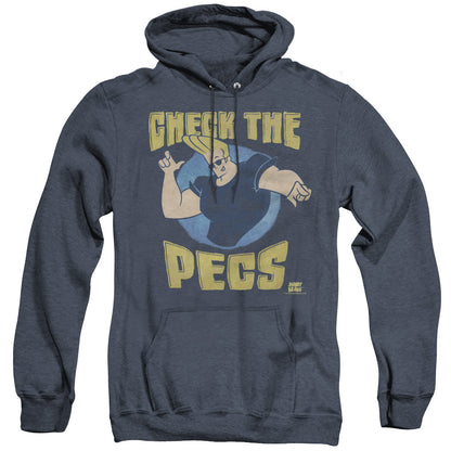 Johnny Bravo Check The Pects Heather Mens Hoodie Navy Officially Licensed