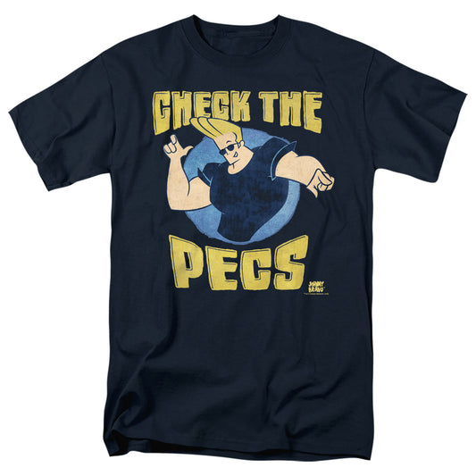 Johnny Bravo Check The Pects Mens T Shirt Navy