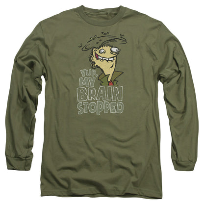 Ed Edd N Eddy Brain Dead Ed Mens Long Sleeve Shirt Military Green Officially Licensed Officially Licensed