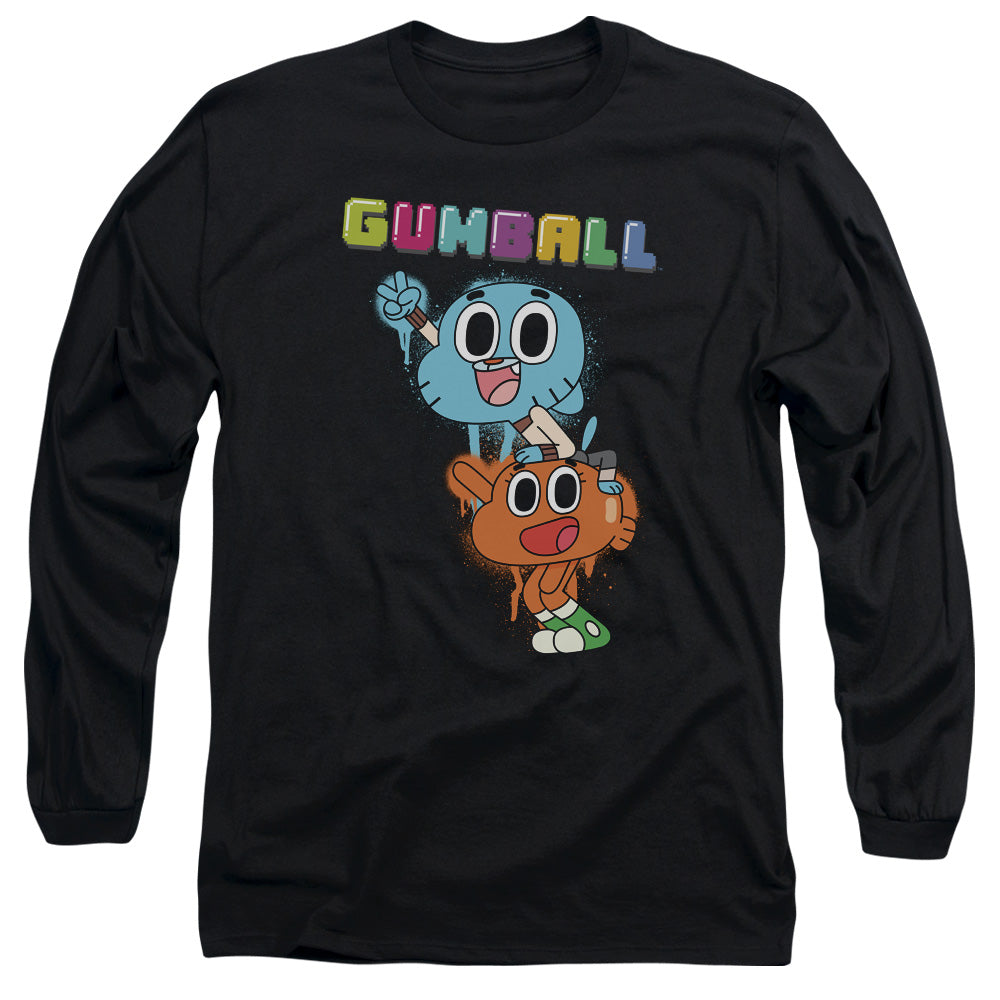 Amazing World Of Gumball Gumball Spray Mens Long Sleeve Shirt Black Officially Licensed