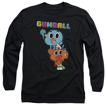 Amazing World Of Gumball Gumball Spray Mens Long Sleeve Shirt Black Officially Licensed