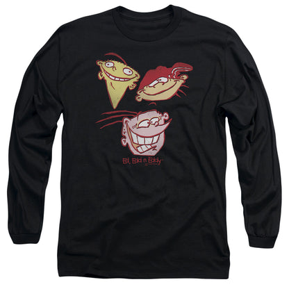 Ed Edd Eddy Three Heads Mens Long Sleeve Shirt Black Officially Licensed