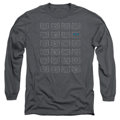 Adventure Time Finn Faces Mens Long Sleeve Shirt Charcoal Officially Licensed