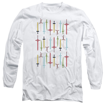 Adventure Time Swords Mens Long Sleeve Shirt White Officially Licensed