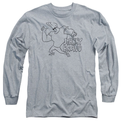Johnny Bravo Jb Line Art Mens Long Sleeve Shirt Athletic Heather Officially Licensed Officially Licensed