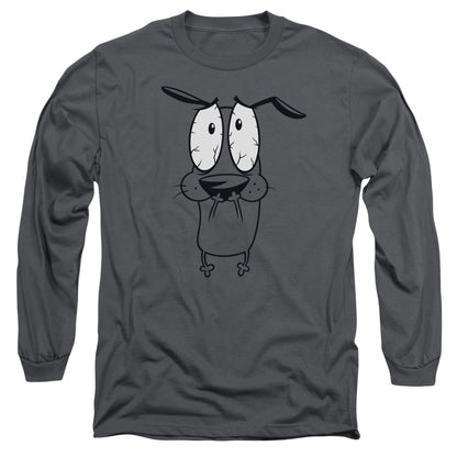 Courage The Cowardly Dog Scared Mens Long Sleeve Shirt Charcoal Officially Licensed Officially Licensed