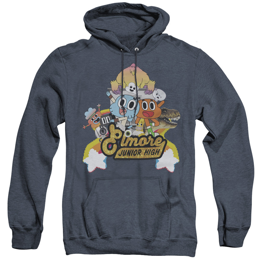 Amazing World Of Gumball Elmore Junior High Heather Mens Hoodie Navy Officially Licensed