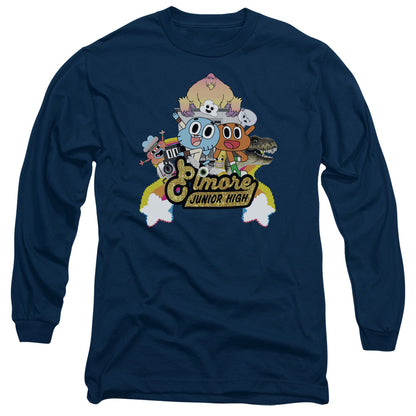 Amazing World Of Gumball Elmore Junior High Mens Long Sleeve Shirt Navy Officially Licensed