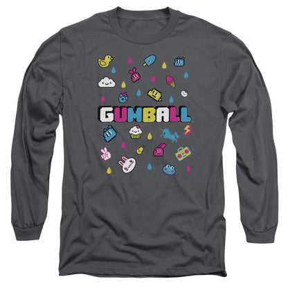 Amazing World Of Gumball Fun Drops Mens Long Sleeve Shirt Charcoal Officially Licensed