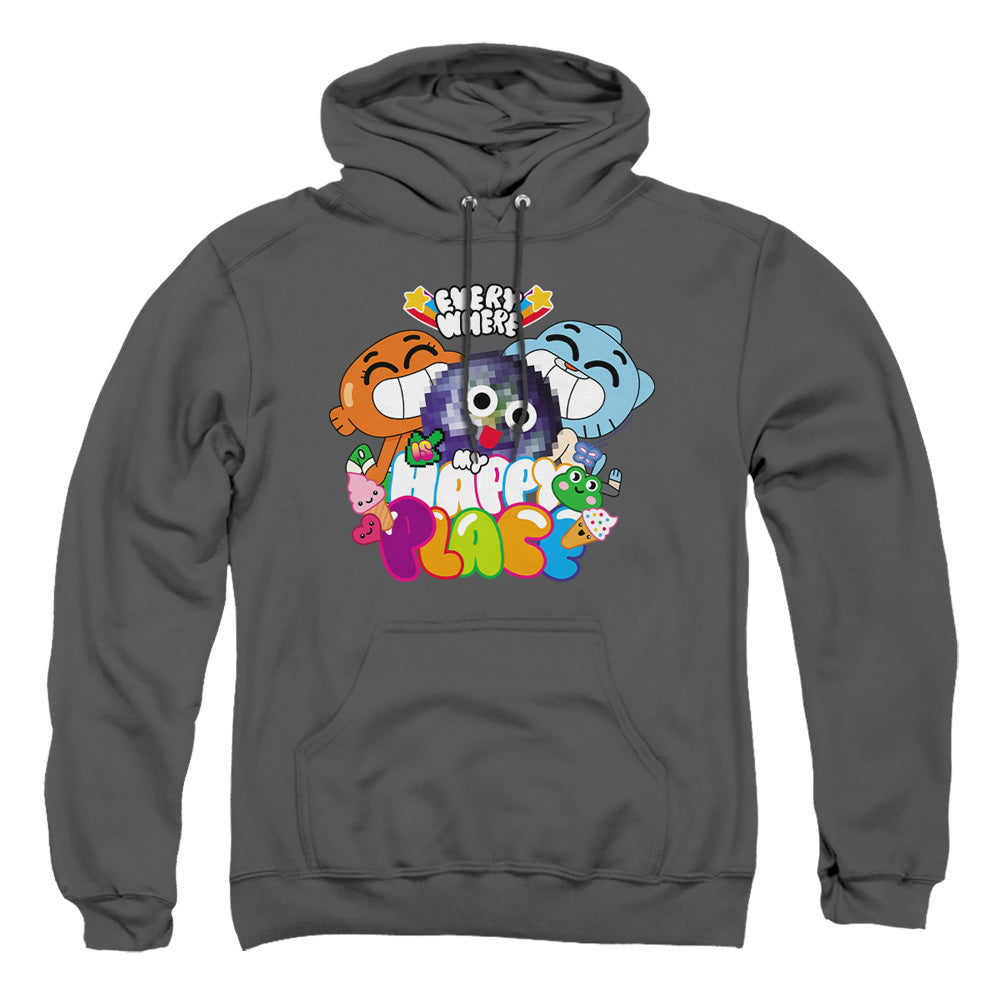 Amazing World Of Gumball Happy Place Mens Hoodie Charcoal Officially Licensed