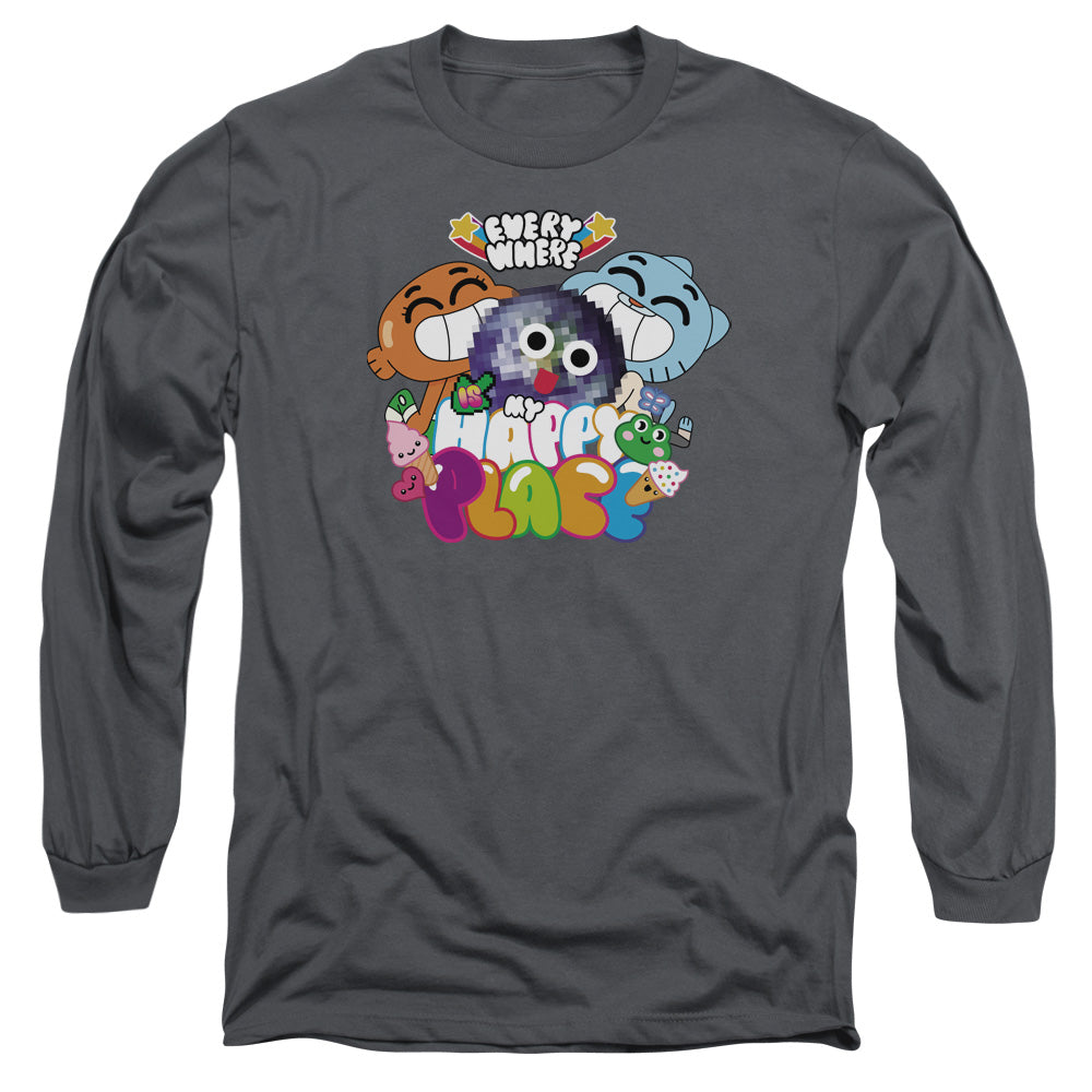 Amazing World Of Gumball Happy Place Mens Long Sleeve Shirt Charcoal