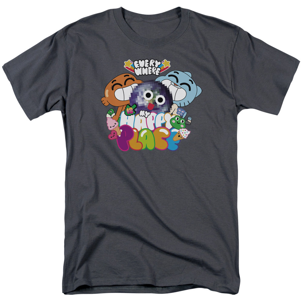 Amazing World Of Gumball Happy Place Mens T Shirt Charcoal