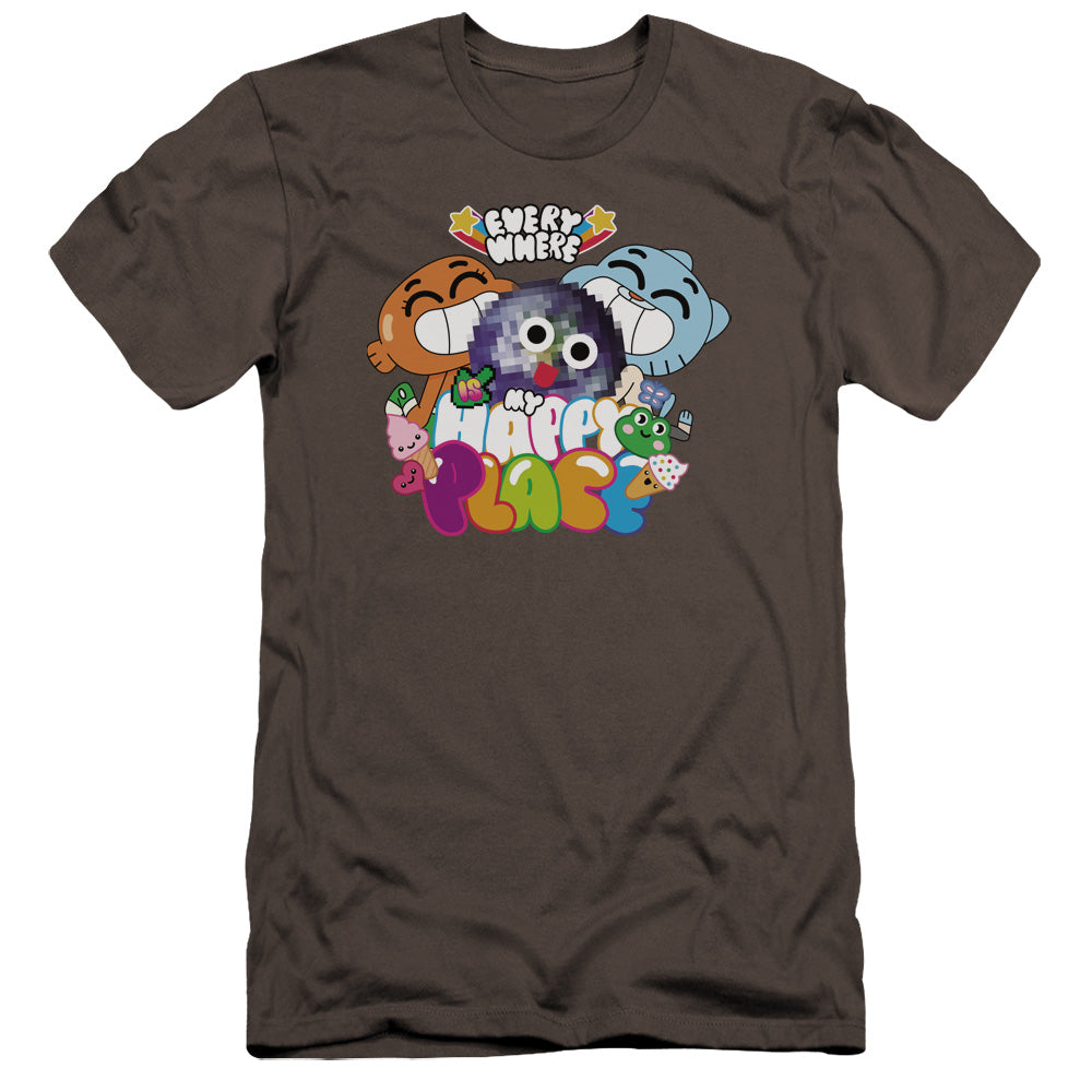 Amazing World Of Gumball Happy Place Hbo Premium Bella Canvas Slim Fit Mens T Shirt Charcoal