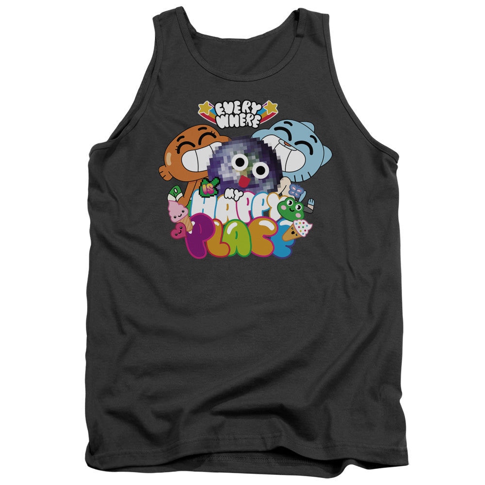 Amazing World Of Gumball Happy Place Mens Tank Top Shirt Charcoal