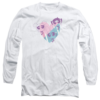 Powerpuff Girls Powerpuff Heart Mens Long Sleeve Shirt White Officially Licensed