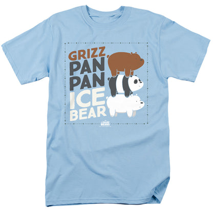 We Bare Bears Grizz Pan Pan Ice Bear Mens T Shirt Light Blue Officially Licensed