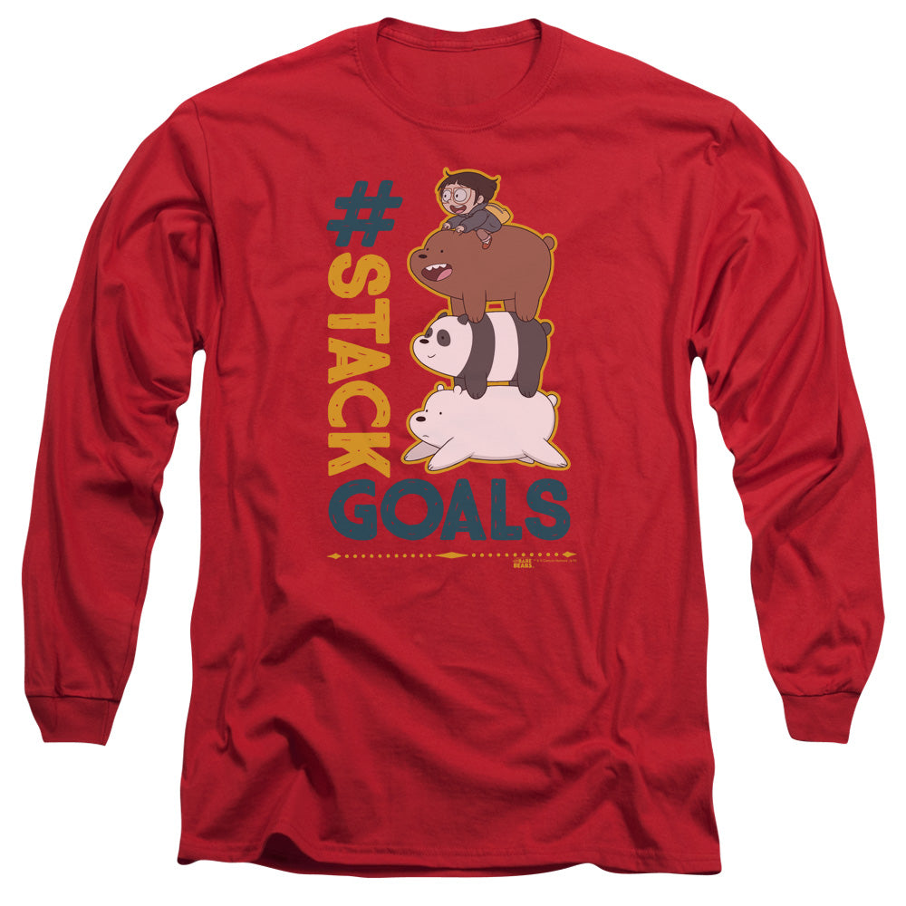 We Bare Bears Stack Goals Mens Long Sleeve Shirt Red Officially Licensed