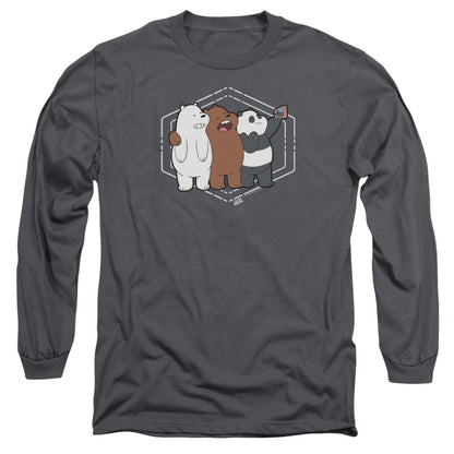 We Bare Bears Selfie Mens Long Sleeve Shirt Charcoal Officially Licensed