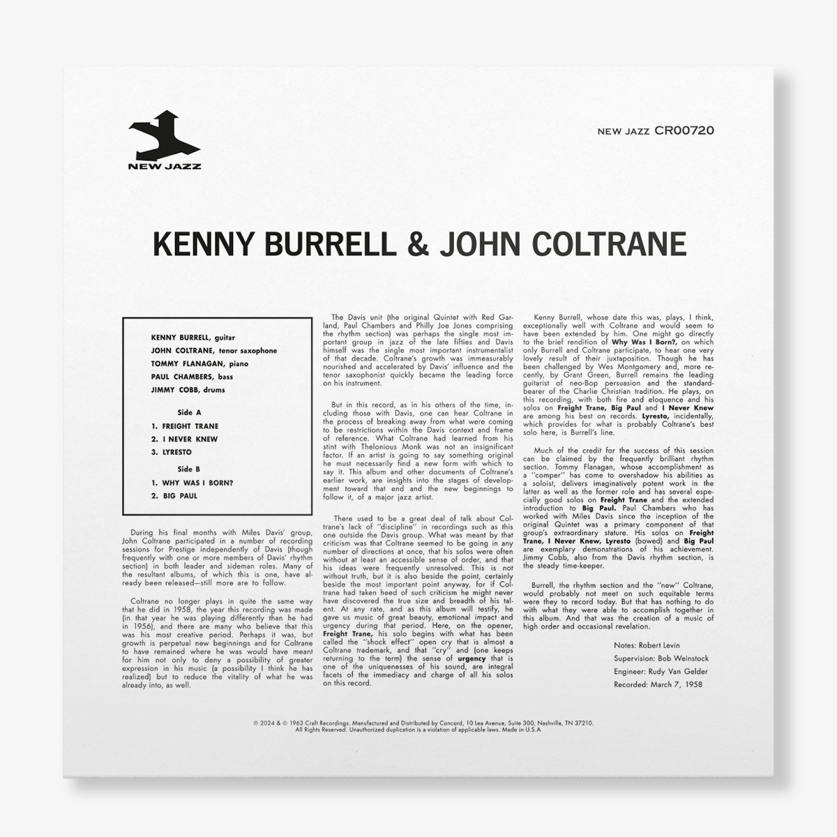 Kenny Burrell & John Coltrane (Original Jazz Classics Series) (180g LP) Vinyl Record