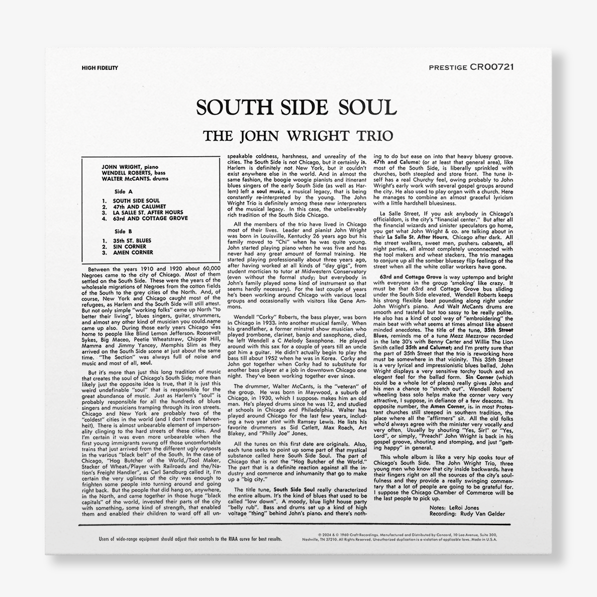 South Side Soul (Original Jazz Classics Series) (180g LP) Vinyl Record