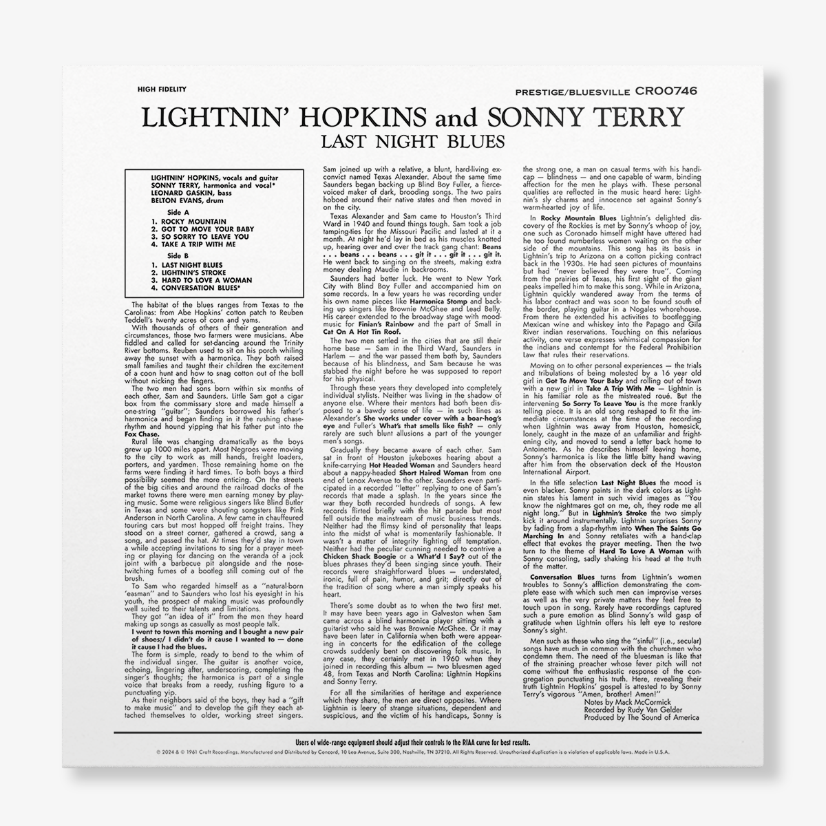 Last Night Blues (Bluesville Series) (LP) Vinyl Record