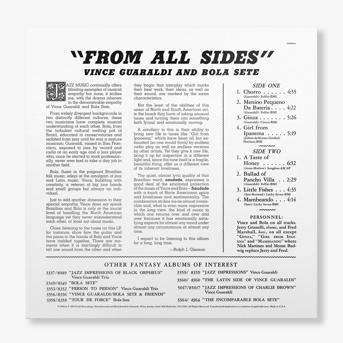 From All Sides (Original Jazz Classics Series) (180g LP) Vinyl Record