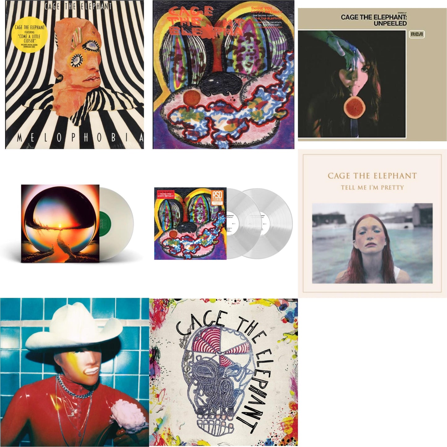 Cage The Elephant - Social Cues (140G/Dl Insert) & Thank You Happy Birthday (2LP/Utra Clear Vinyl) (Rsd Esstenial) & Neon Pill (Milky Clear LP Vinyl) (I) & Cage The Elephant (180G) & Thank You Happy Birthday & Tell Me I'm Pretty (180G/Dl