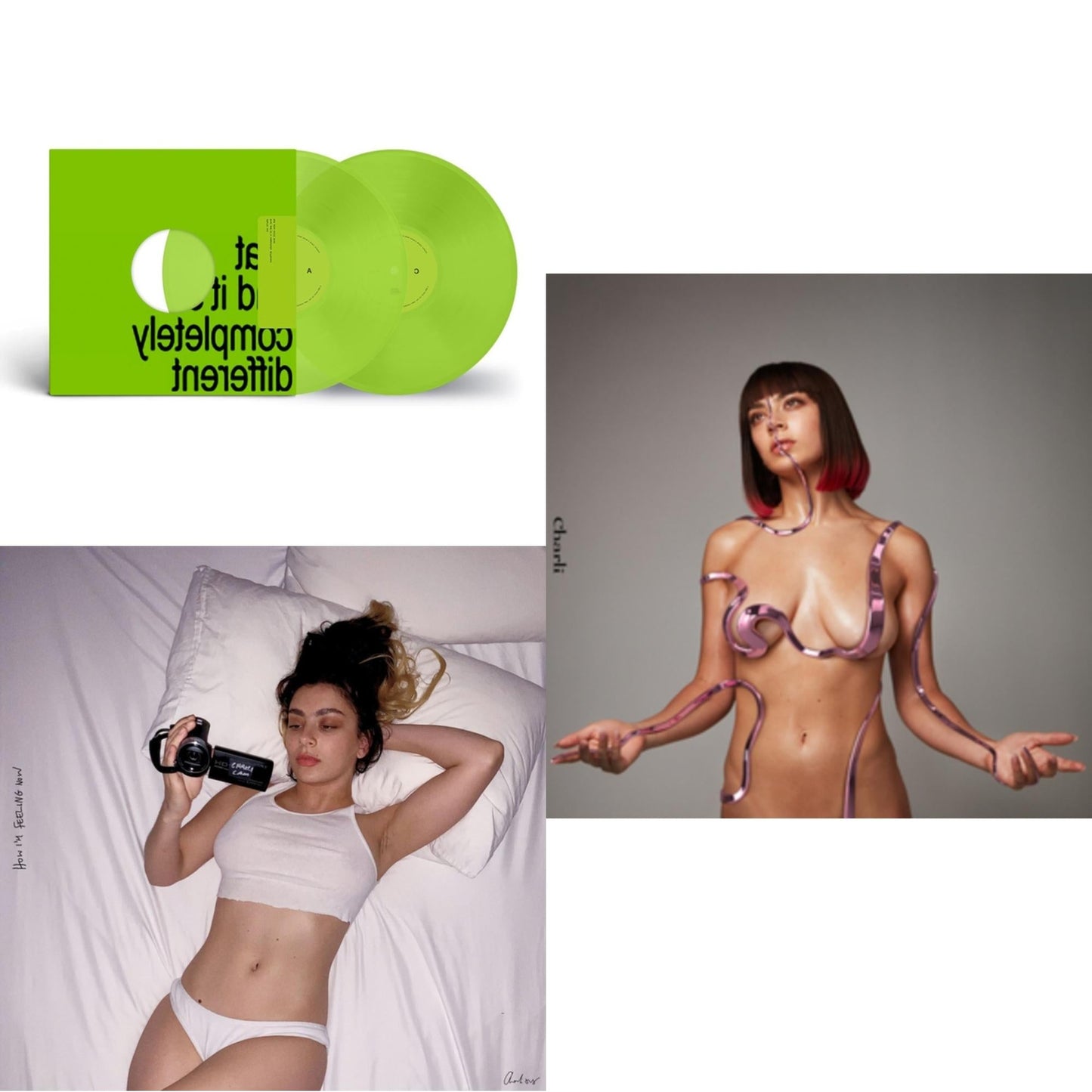 Charli Xcx - Brat & It's Completely Different (2LP/Brat Green Vinyl) & How I'm Feeling Now (Clear LP Vinyl) & Charli Charli (2LP)