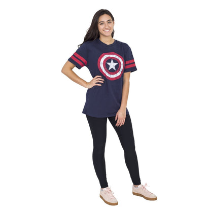 Captain America Distressed Shield Striped Sleeves T-shirt