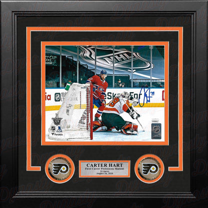 Carter Hart First Career Playoff Shutout Philadelphia Flyers Autographed Framed Hockey Photo
