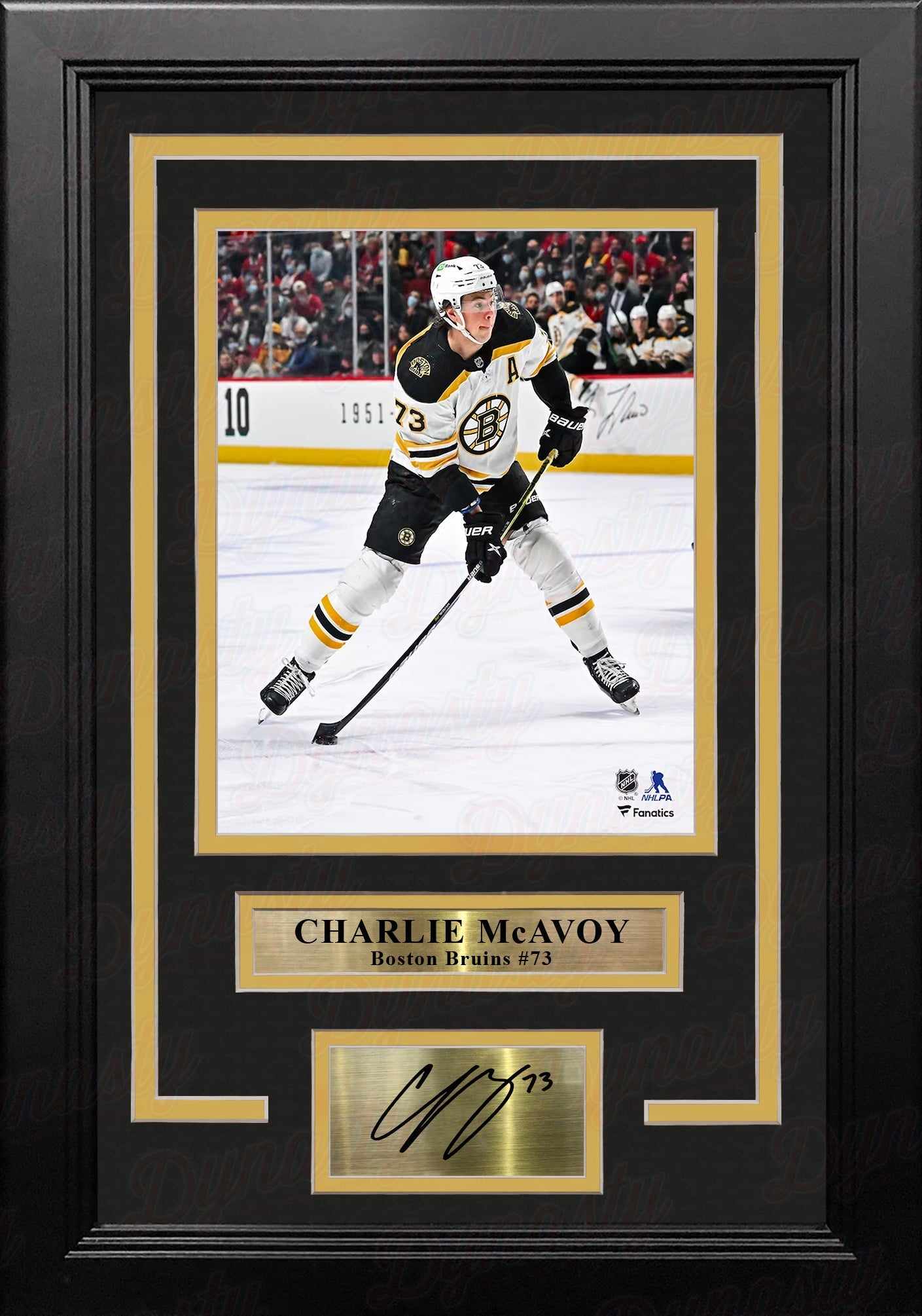 Charlie McAvoy in Action Boston Bruins 8" x 10" Vertical Framed Hockey Photo with Engraved Autograph