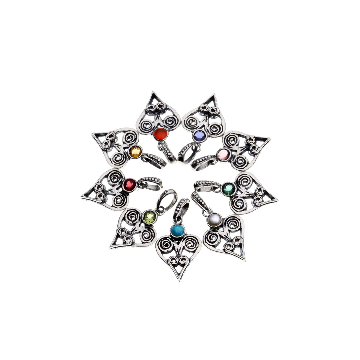 Barnes Metalwork Sterling Silver Birthstone Heart Charms