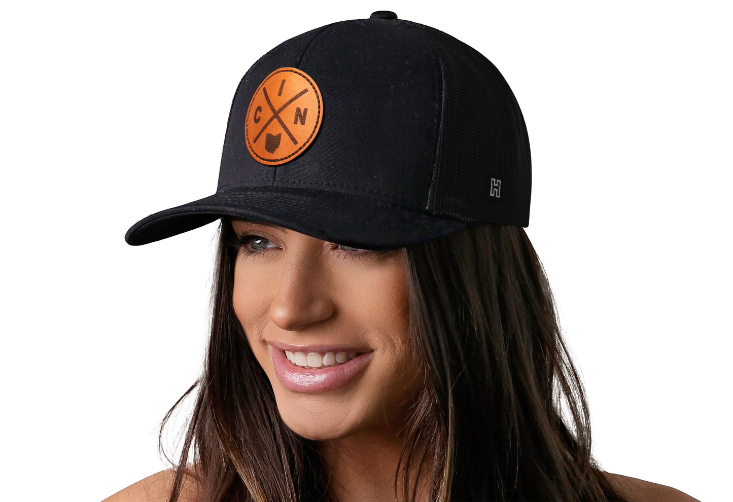 Cincinnati Trucker Hat Leather  |  Black CIN X Snapback