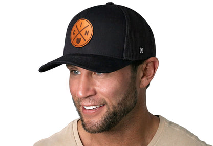Cincinnati Trucker Hat Leather  |  Black CIN X Snapback