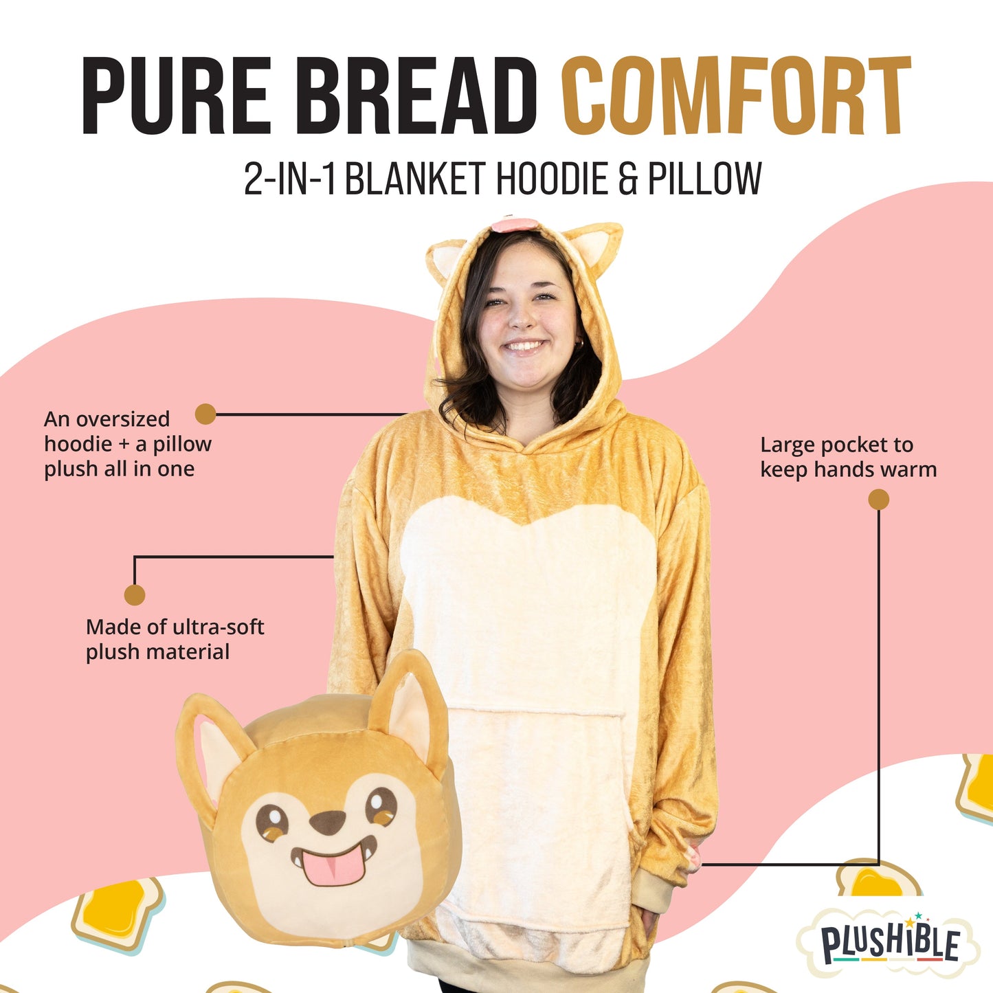 Toast the Corgi Bread Snugible 2-in-1 Blanket Hoodie & Pillow